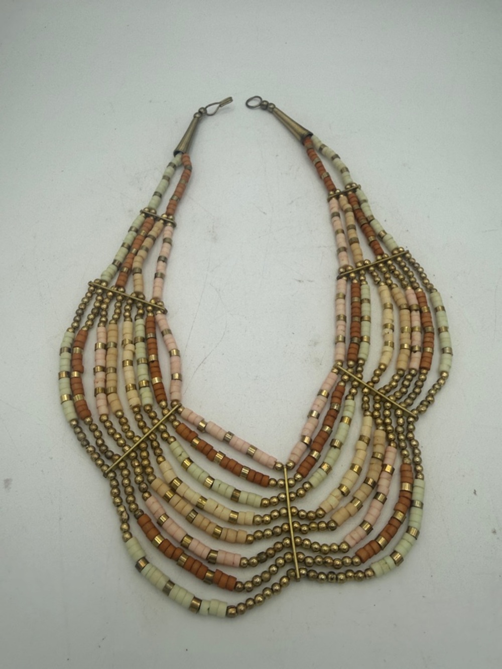 VTG Multi-Strand Beaded Statement Necklace tribal boho